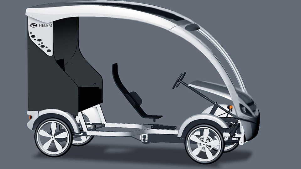 Biclou, quadricycle caréné à pédales, en image de synthèse
