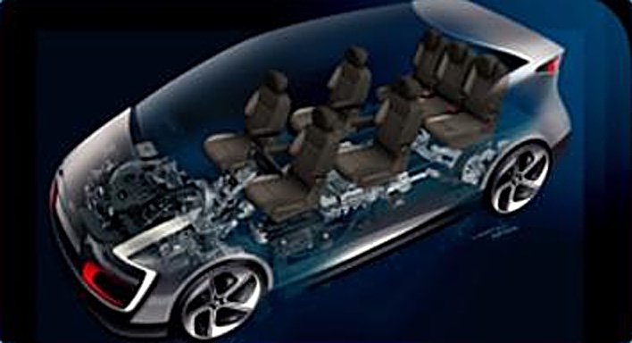 Écorché du monospace Kumeng : sièges, châssis et groupe motopropulseur