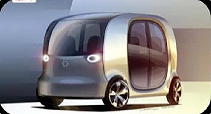 Navette Link Motion aux formes arrondies, vue de trois quarts arrière