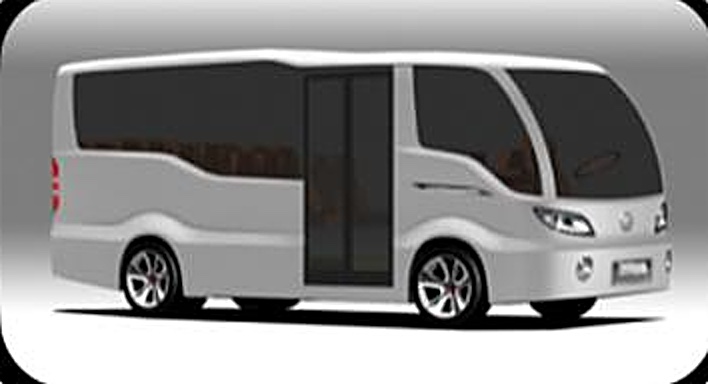 Minibus Longyi gris, vu de trois quarts, en image de synthèse